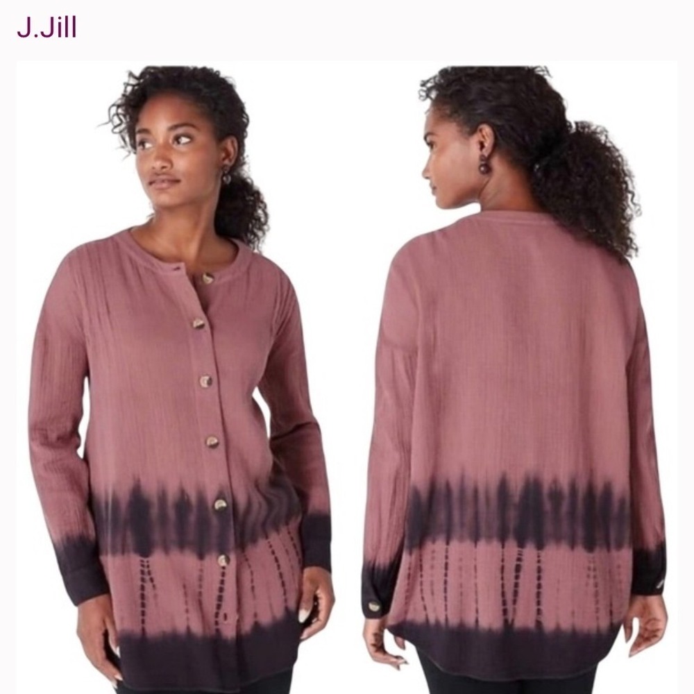 Pure Jill Womens Cotton Gauze Boho Tie Dye Tunic Top Petite Size L Coastal